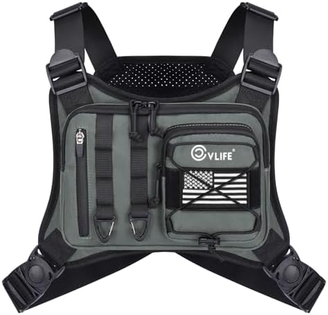 CVLIFE Outdoor Chest Bag for Men, Tactical Chest Pack with Phone Holder, Adjustable Running Vest Bag with Extra Storage, Lightweight Anti-theft EDC Rig for Hiking, Cycling, Sports, Workouts, Grey