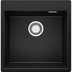 Fregadero 82 X 49 Fregadero Cocina 49 x 50 cm, Fregadero Granito Un Seno + Sifón Clásico, Fregadero Empotrado Oslo 50 XXL de Primagran, Negro