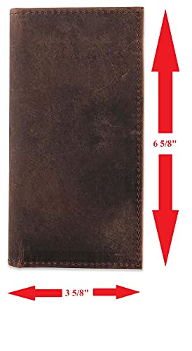 F&L CLASSIC Men's RFID Vintage Look Genuine Leather Long Bifold Wallet Checkbook Wallets,buffalo wax vintage leather,240 wax brown w/white stitching4