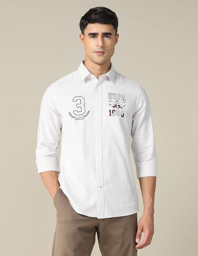 Image of U.S. Polo ASSN. Striped Regular Fit Shirt for Men - 100% Cotton, Breathable & Comfortable, Full Sleeves Casual Shirt for Men