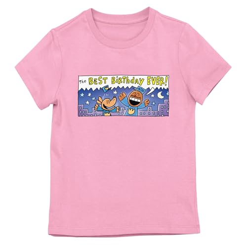 Dog Man The Best Birthday Ever! Comic Strip Youth Girl Pink Short Sleeve Tee