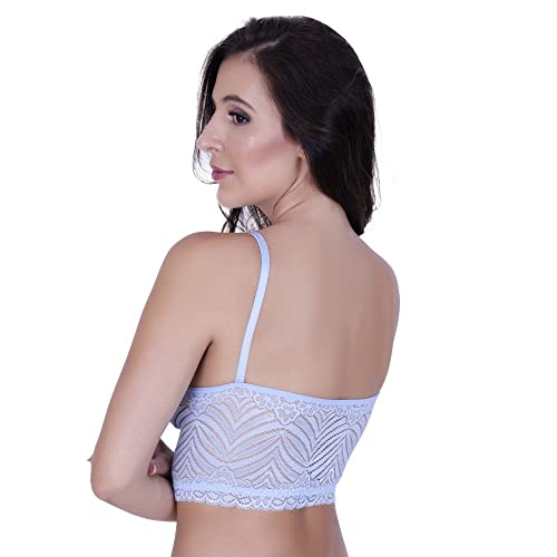 Sutiã com Bojo de Renda Cropped Terra e Mar Tamanho:M;Cor:Azul;Genero:Mulher