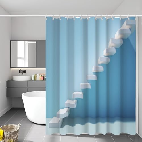 MULERN Tende da Doccia 150 x 180 cm, Tende Doccia Scale Pareti Lunga, per Ambienti Umidi, Tendes da Bagno a Realistici, Cielo azzurro Tendes Vasca da Bagno Impermeabili, con 12 Anelli