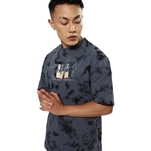 Image of Bewakoof Men's Tie & Dye 100% Cotton T-Shirt - Oversized Fit, Round Neck, Half Sleeves