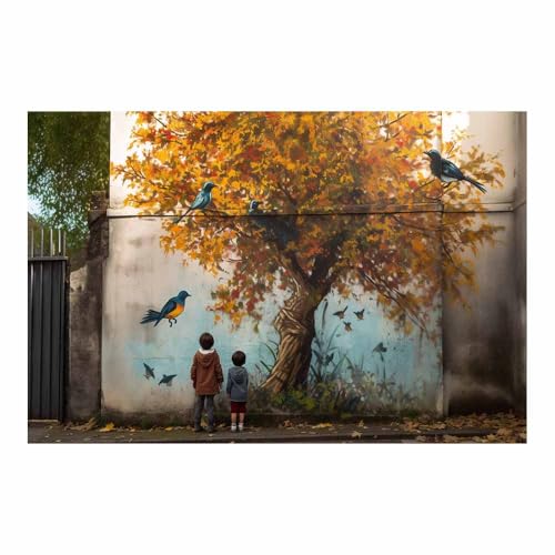 Peinture vintage féminine pour salon et chambre : art mural automnal 70x100cm