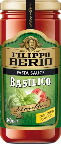 Filippo Berio Basilico Pasta Sauce | Authentic Italian Pasta Sauce | Made with 100% Italian Tomatoes and Extra Virgin Olive Oil - 340g