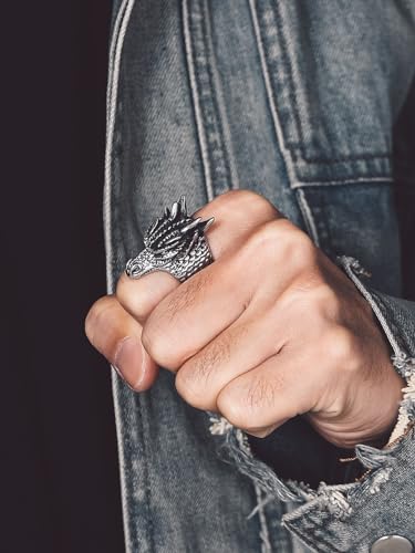 Image of Bandmax Mens Dragon Ring Size 10 Retro Style Stainless Steel Biker Rings for Men Big Animal Ring Chunky Punk Thumb Ring for Boyfriend Husband