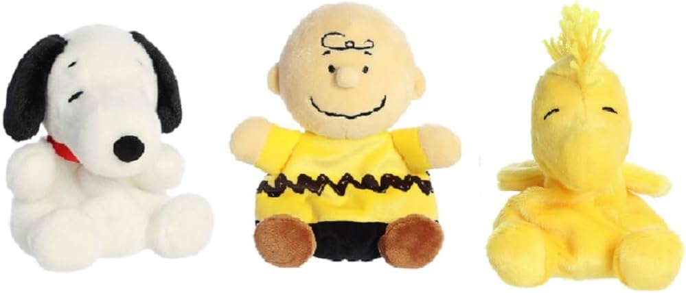 Aurora Peanuts Palm Pal Plush 3 Piece Bundle, Charlie Brown, Woodstock and Snoopy 5 inches