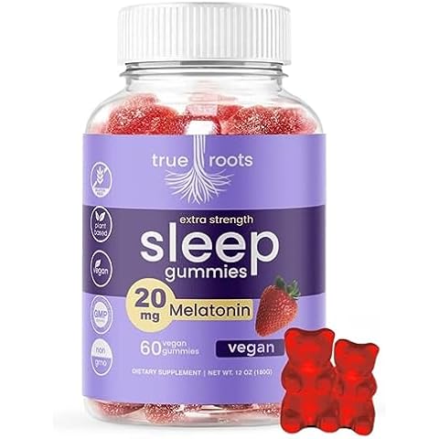 True Roots Sleep Gummies 20mg Melatonin | May Help Falling Asleep Faster & Staying Asleep Longer | with GABA, Valerian, Lemon Balm and Melatonin | Vegan | Non-GMO | 60 ct Cover