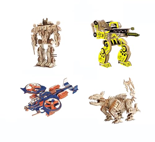 【Good in three directions】 4種類 3D 立体 木製 パズル ロボット 玩具 木製模型 工作キット 立体パズル ロボット