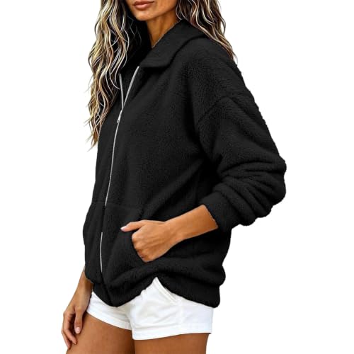 Fleece Jacket Women Collared Teddy Sherpa Coat Fall Winter Warm Outerwear - image 5