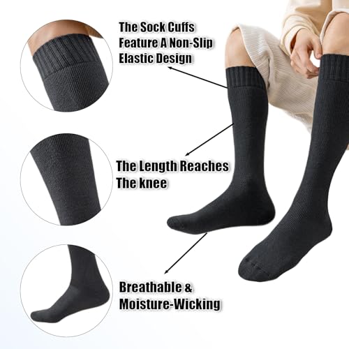 LUFFLOK 2 Paar Kniestrümpfe Herren, Trachtensocken Schwarz Warme Socken für Herren und Jungs, Dicke Warme Lang Socken für Herbst und Winter, Komfortabel für Die Freizeit im Freien (Schwarz)