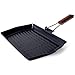 Bakaji Grill Grille Anti-adhésive avec Manche en Bois Pliable en Acier au Carbone Poêle Grill sans Graisses 24 x 38 cm