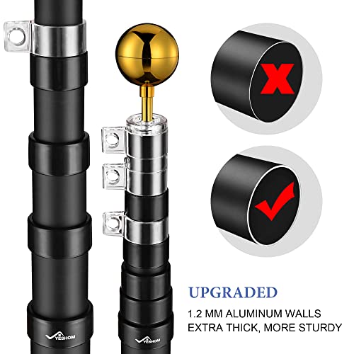 Yeshom Black Upgraded 30 Ft Telescopic Heavy Duty Aluminum Flag Pole Kit Fly 2 Flags 3'X5' Us Flag & Ball Top Flagpole For Commercial Residential Outdoor #TOP2