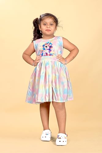 Image of Charming Kids Cotton Frock with Knee Length, Sleeveless Fit & Flare, Round Neck, Zipper Closure | Soft Casual Frock for Girls