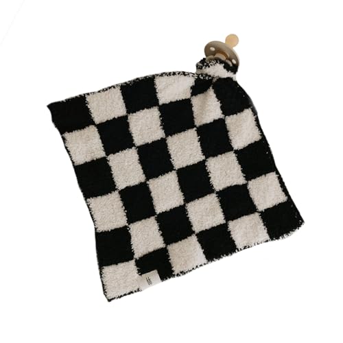 Image of Forever French Baby | Lovey | Pacifier Holder | Lovey Baby Gifts | Boy & Girl | Ideal for Age 0 Months & Up | Microfiber Feather Yarn (Black & White Checkerboard)