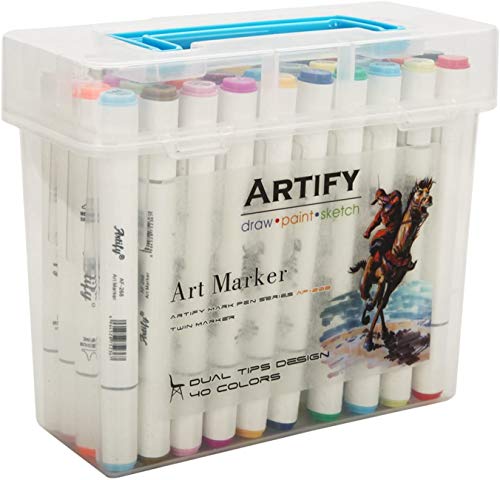 Artify Artístico Juego de Marcadores de Arte a Base de Alcohol, 40 Colores, Rotuladores de Doble Aplicador con Estuche Portátil de Plástico