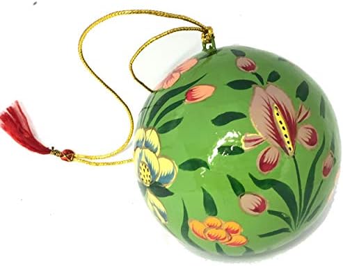 One World is Enough Large Kashmiri lacquerware Baubles Christmas Tree Decorations - Beautiful Fair Trade Handpainted - Set of 3 Decorations