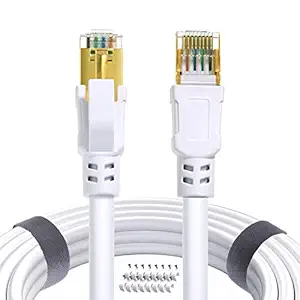 50FT Ethernet Cable Cat 8 High Speed Shielded Network Gigabit Internet Cables 2000Mhz 40GB SSTP Patch Cord Wire with Gold RJ45 Connector Best Cat8 LAN Cables for Gaming,PS4,Xbox,Smart Office - White