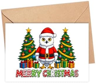 Snowy Owl Christmas Card 2025 - Magical Santa Bird With Festive Holiday Trees And Colorful Gift Boxes - Seasonal Greeting For Friends Family Collectible image 5