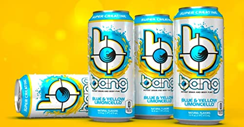 Bang Energy Blue And Yellow Limoncello, 0 Calories, Sugar Free With Super Creatine, 16Oz Cans - Blue And Yellow Limoncello Bang Energy Drinks 6-Pack (Pack Of 6 16 Oz. Cans) – With Queen Jax Fridge Magnet - Exclusive Flavor! Zero Calories #TOP6