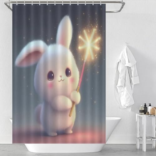 Rideau de douche lapin imperméable en tissu lavable de haute densité 122x183cm - 2