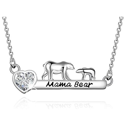 WUSUANED Dainty Mama Bear Bar Necklace With 1 2 3 Cubs Mother's Day Gift For Mom Grandma Wife (1 cub silver) Cover