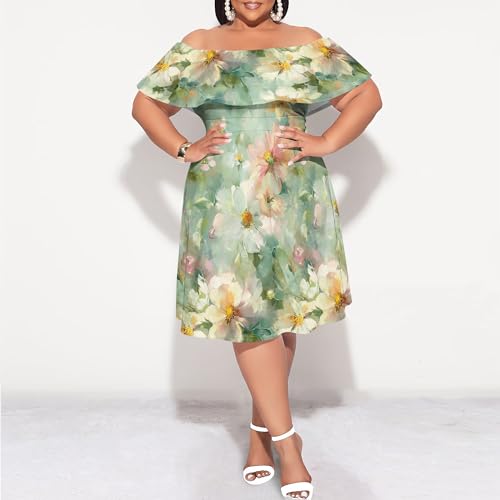 Image of SUZONANA Women's Plus Size Summer Dresses Floral Print Midi Dresses Flowy Sundresses