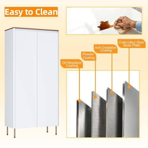 Image of 59 inch Metal Pantry Cabinet,White Kitchen Pantry Cabinets with Doors | Tall Freestanding Storage Cabinet with Adjustable Shelves,Anti-Tip,Modern Cabinet for Living Room, Kitchen, Bathroom,Dining