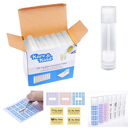 Lip Balm Container Tubes - 50-Pack - Diy - Translucent - 3/16 Oz (5.5 Ml) - Including 50 Writeable & 50 Printed Lip Balm Stickers - Twist Mechanism And A Cap - Empty - Make Natural Lip Balm #TOP1
