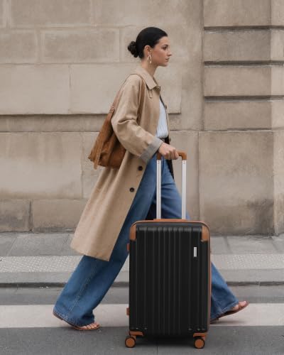 Image of Coolife Luggage, Lightweight and Durable Hardshell, 24 in, Apricot Black