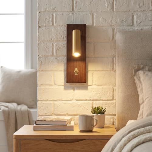 Aplique de Pared LED Alpinaluz con base de madera nogal y foco orientable dorado 3W