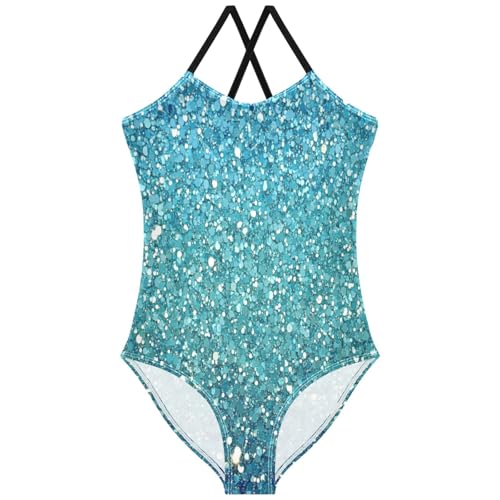 Pigsaly Girls One Piece Swimsuits Mint Green Sky Blue Gradient Flashing Glitter Kids Cross Back Swimwear Bathing Suit 3T