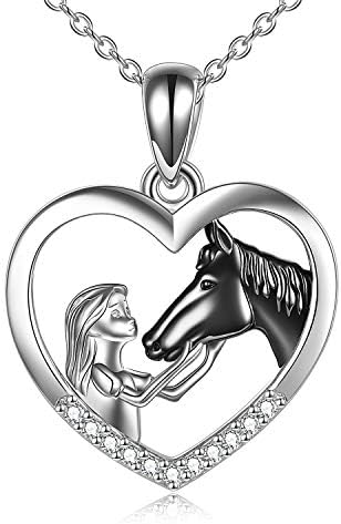 YFN Girl and Horse Necklace for Girls Sterling Silver Horse Jewellery Horse Gifts for Women 18"