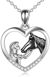YFN Girl and Horse Necklace for Girls Sterling Silver Horse Jewellery Horse Gifts for Women 18"