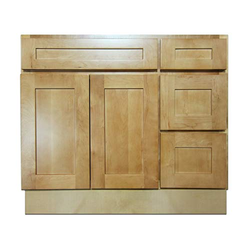 Thaweesuk Shop Natural Maple 36 Inch Traditional Vanity Shaker Bathroom Door Cabinet Right Drawer Sink Base Bath Wall Faucet Vessel Vanities Wood Solidwood Plywood 36" W X 31.5" H X 21" D Of Set #TOP21