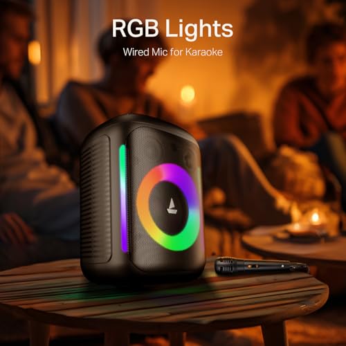 Image of Boat PartyPal 30, 25W Signature Sound, RGB LEDs, Wired Mic for Karaoke, Up to 6H Battery, TWS Mode, Multi Connect, Bluetooth Speaker, Wireless Speaker, Portable Speaker (Premium Black)