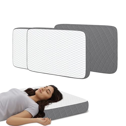Image of High Density Core Memory Foam Pillow Set of 2, 50x30x6 cm Shredded Support for Neck Relief, White /Grey Breathable Jacquard Case, Orthopedic Bedding for Deep Sleep and Aligned Spine