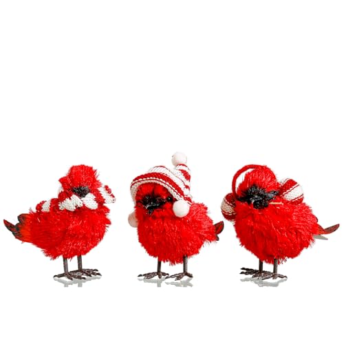 Diamond Star 3 Pack Bird Christmas Figurine Home Decor Handmade Artware Tabletop Decorations Birds Lovely Adornment Christmas Decors Creative Gift Grass Ornaments Manual, RED