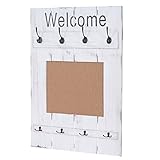 Mendler Wandgarderobe HWC-C89 mit Pinnwand, Garderobenpaneel, Shabby-Look Vintage, 8 Haken 91x60cm - weiß, Shabby