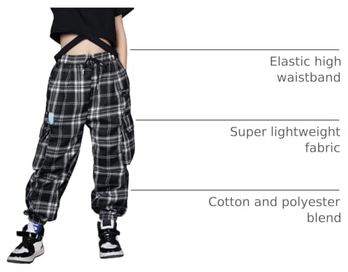Image of Rolanko Girls Cargo Pants for Kids Loose Streetwear Hip Hop Dance Cotton Cargo Jogger Pants for Kids 4-15 Years