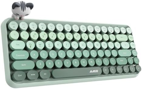 Coverzone Kablosuz Bluetooth Retro Sessiz Klavye – Yuvarlak Tuşlu, Kedi Süs Aksesuarı, 84 Tuşlu, Taşınabilir, Akıllı Uyku Modu, Ergonomik Tasarım, Tablet Telefon Uyumlu, AJAZZ AJ308i Yeşil - Görsel 1