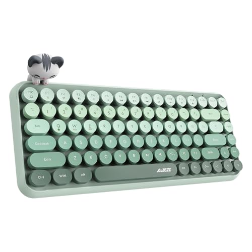 AJAZZ 308i タブレット用ワイヤレスBluetoothキーボード 磁気猫付き コンパクト84キー かわいい タイプライター風 丸型キーキャップ 女の子と子供向けのギフト 英語配列 (グラデーショングリーン)