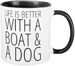 Life is Better With a Boat a Dog Coffee Mugs for Men Birthday Presents Motivational Mug Cup Funny Ceramic Cup 11oz Mugs Gifts
