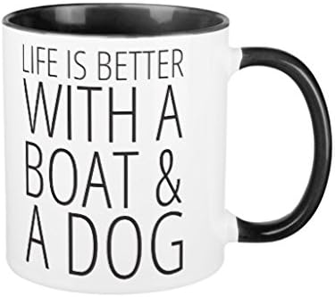 Life is Better With a Boat a Dog Coffee Mugs for Men Birthday Presents Motivational Mug Cup Funny Ceramic Cup 11oz Mugs Gifts