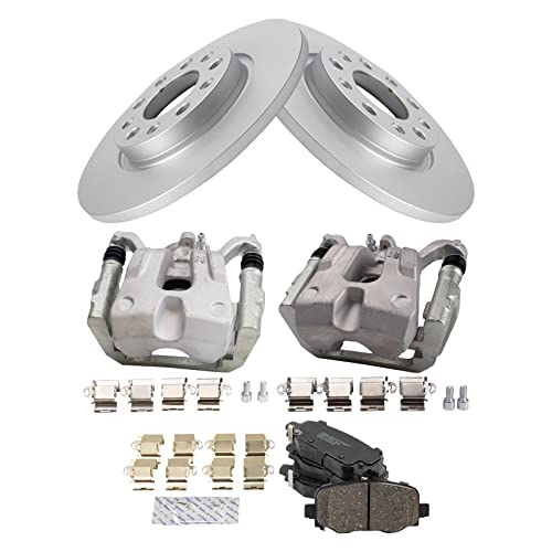 Image of TRQ Rear Brake Pad and Rotor Set Ceramic Solid Rotors Calipers | For 2015-2017 Chrysler 200 2016-2020 Jeep Cherokee