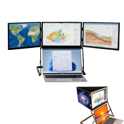 Image of Laptop Screen Extender, 15.6'' Triple Portable Monitor for Laptop with Ultra-Slim IPS Display, Built-in Speakers, Foldable Triple Monitor for Macos /Wins