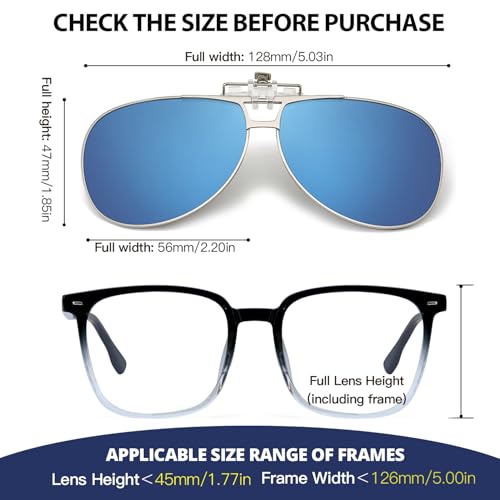 Image of Trysee Polarized Clip on Sunglasses Over Prescription Glasses Aviator Style UV400 Protection Flip Up TS-CO-013