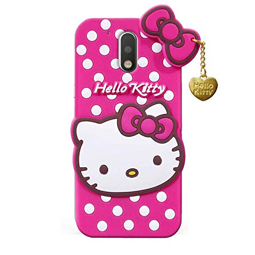 Image of Unirock Hello Kitty Back Case Cover for Moto G4 Plus| 3D Cute Hello Kitty Case |Soft Silicone Rubber Back Cover with Pendant Kitty Cover for Moto G4 Plus (Pink)