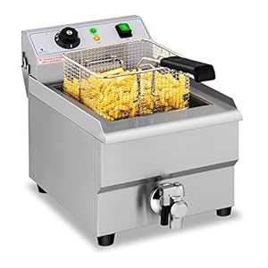 Royal Catering Elektrische Friteuse 1 X 16 Liter 230V Professionele RVS Frituur met Frituurmand en Deksel 50-200°C RCEF 16EB (1X3500 Watt, Aftapkraan)